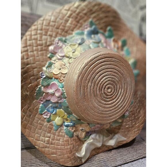 1984 Dona's Molds Ceramic Straw Hat Floral Flowers - Picture 6 of 7